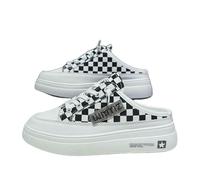 JJDFW - Mezze pantofole da donna con punta chiusa per abbigliamento esterno in primavera estate con suola spessa, senza tacco, colore: bianco pigro, Colore plaid aggiornato, 39.5 EU
