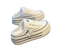 JJDFW - Pantofole da donna autunnali con testa rotonda con lacci, in tela, senza tacco, suola spessa e mezza resistenza, bianco, 39.5 EU