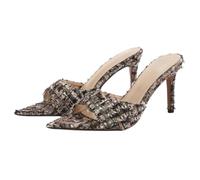 JJDFW - Sandali da donna a punta, punta aperta, in tweed, tacco a spillo, Marrone scuro 8 5 cm, 40.5 EU