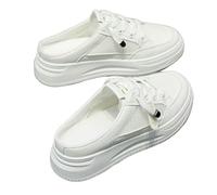 JJDFW Scarpe da donna in tela Tenis casual mezze pantofole basse da donna bianche senza schienale scarpe da ginnastica in rete traspirante alla moda, bianco, 37 EU