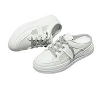 JJDFW Scarpe da donna in tela Tenis casual mezze pantofole basse da donna bianche senza schienale scarpe da ginnastica in rete traspirante alla moda, grigio, 38 EU