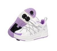 JJDFW - Scarpe da ginnastica 2 in 1 per bambini, a 4 ruote, retrattili, con freno, camminata e pattinaggio, tomaia in rete con cinturino in e chiusura in pizzo, suola spessa, bianco viola, marrone