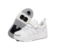 JJDFW - Scarpe da ginnastica 2 in 1 per bambini, a 4 ruote, retrattili, con freno, camminata e pattinaggio, tomaia in rete con cinturino in e chiusura in pizzo, suola spessa, bianco viola, marrone
