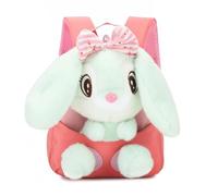 JJDFW Zaino a forma di coniglio 3D in peluche per bambini e bambine, con fiocco, ideale per la scuola materna, l'asilo e la scuola dell'infanzia.