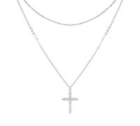 JJDreams 2 Pezzi Collana Uomo Strass Croce Catena Punk Collana doppia con Croce Ciondolo in acciaio inox collana per gli uomini signore, argento