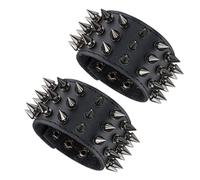 JJDreams 2 pezzi Punk Bracciale in pelle larga Unisex Nero borchiato Bracciale Gotico Rocker Set