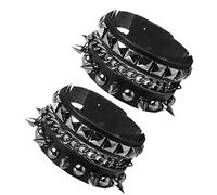 JJDreams 2 pezzi Punk Bracciale in pelle larga Unisex Nero borchiato Bracciale Gotico Rocker Set