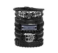 JJDreams 6PCS Punk Bracciale Uomo Gotico Bracciali Pelle Bracciale Pelle Nero Set Regalo per Uomo