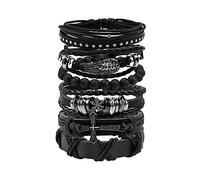 JJDreams 6PCS Punk Bracciale Uomo Gotico Bracciali Pelle Bracciale Pelle Nero Set Regalo per Uomo