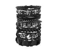 JJDreams 6PCS Punk Bracciale Uomo Gotico Bracciali Pelle Bracciale Pelle Nero Set Regalo per Uomo