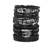 JJDreams 6PCS Punk Bracciale Uomo Gotico Bracciali Pelle Bracciale Pelle Nero Set Regalo per Uomo
