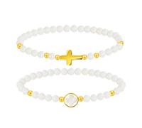 JJDreams Bracciale donna fortunato per la festa della mamma con croce 0,5 cm Bracciale di perline in conchiglia bianca