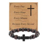 JJDreams Bracciale in Legno Marrone Bracciale Elastico con Croce Braccialetto Della Preghiera Regalo di Anniversario