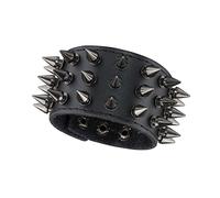 JJDreams Bracciale in Pelle Punk Borchiato Gotico - Pulsante Ampio Bangle Nero Largo Rocker