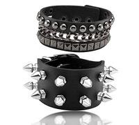 JJDreams Bracciale in pelle Punk Bracciale borchiato Gotico Pulsante Ampio Bangle Nero Rock Cuff