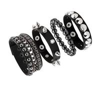 JJDreams Bracciale in Pelle Punk Nero con Catena Rock Set Biker per Donne