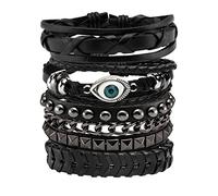 JJDreams Bracciale in pelle Uomo Set Bracciale Punk Bracciale Largo Rocker Bracciale Nero Teschio Bangles Gotico