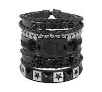 JJDreams Bracciale Uomo Pelle Bracciale Punk Rock Pelle Bracciali Set Nero Gioielli Emo Donna