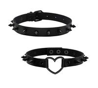 JJDreams Collana con Borchie Donna Cuore Choker Pelle Nero Collana Gotica Set Punk Collana Girocollo