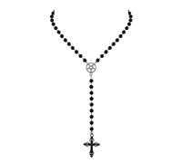 JJDreams Collana con Croce Gotica Collana Lunga di Perle Nere con Stella Collana da Donna con Rosario, 8MM