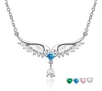 JJDreams collana di ali in argento 925 collana di pietre natali in argento 925 collana di angeli custodi con zirconia cubica