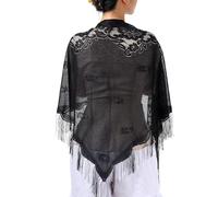 JJDreams Sciarpa Floreale Nera con nappe Scialle Trasparenti Pizzo Mantilla Velo Headdress Sciarpa Donne Velo, 166CM