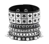 JJDreams Signore tre pezzi Bangle Set Heavy Metal Style Uomo Punk Bracciale in pelle ampia per concerto partito