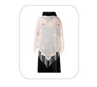 JJDreams Triangolo Beige Floreale Sciarpa con nappe Trasparente Scialle Wraps Pizzo Mantilla Velo Headdress Sciarpa Donne Velo, 185CM