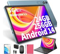 JJGJ Tablet Android 14 con tastiera, 10 pollici con 24 GB+256 GB, 1 TB Expand, 8 core, 8000 mAh, 5G WiFi, Widevine L1, GMS, riconoscimento facciale, tablet 2 in 1 con tastiera, mouse, stilo (rosa)