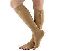 JJGS Compression Socks, Calze Elastiche con Cerniera, Dimensioni S-XXL, Calze Infermiera, Migliorare Il Flusso sanguigno, Adatto per Edema, gonfiore, Gravidanza, Esercizio Fisico Beige-M