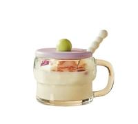 JJIAGOLD Tazza in vetro trasparente per latte e avena, con manico, 300 ml, con coperchio, per yogurt, cereali, bevande, per casa, cucina, tazza in vetro (viola)