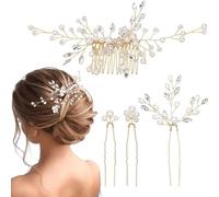 JJiaoLinin Accessori Capelli Sposa,4 Pezzi Fermagli per Capelli da Sposa Accessori per Capelli Perle con Strass Forcine Eleganti Sposa Forcine Capelli di Strass Forcine per Donna e Ragazze