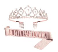 JJiaoLinin Corona Compleanno Diadema e Fascia per Compleanno da Donna,Fascia e Diadema per Compleanno Set di Diadema con Corona e Diadema Corona e Strass in Oro Rosa e Glitter per Compleanni