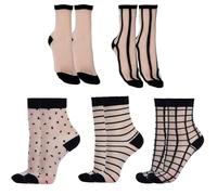 JJiaoLinin Donna Velato Caviglia Calzini Pizzo,5 Paires Calzini Fantasia da Donna con Disegno Calze Nere Trasparenti Calzini Sottili alla Moda Estate All'aperto Vedere Attraverso Calzini