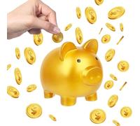 JJiaoLinin Salvadanaio Adorabile, Salvadanaio a Forma di Maiale, Infrangibile, Carino, Riutilizzabile, Titolari di Denaro per Ragazze e Ragazzi, Oro