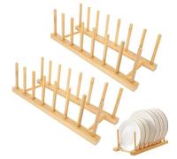 JJiaoLinin Scolapiatti da Appoggio, 2 Pezzi Scolapiatti Legno Bambu, Supporti per Piatti in bambù Portapiatti per Armadietti Scolapiatti Legno per Libro, Piatti, Tazze, CD, Bicchiere per Vino