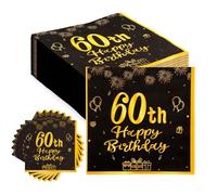 JJiaoLinin Tovaglioli in Oro Nero per il 60° Compleanno, 40 pezzi Adult Gold 60th Celebration Luncheon Napkins Decorazioni 60 anni Ragazzo per Feste, Compleanni, Matrimoni e Festività