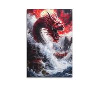 JJKKLB Stampa artistica da parete su tela, motivo: Dragone Rosso che sorge, poster decorativo moderno, per camera da letto, per camera da letto, 50 x 75 cm