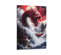 JJKKLB Stampa artistica da parete su tela, motivo: Dragone Rosso che sorge, poster decorativo moderno, per camera da letto, per camera da letto, 50 x 75 cm