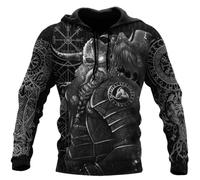 JJLLAZAD Felpa con Cappuccio Odin Uomo Corno Vegvisir Valknut Yggdrasil Estate Inverno Costumi Cosplay Vichinghi,Hoodie,L