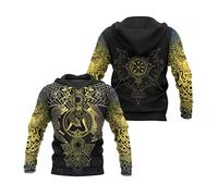 JJLLAZAD Pullover con Tatuaggio Vichingo da Uomo Felpa da Coppia Casual Grande Tascabile con Stampa Completa 3D Nordic Myth Felpa con Cappuccio Street A Maniche Lunghe Autunno,Hoodie,L