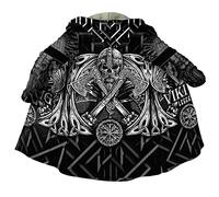 JJLLAZAD Uomini Vichinghi Mantello Cappuccio Corvi Odino 3D Stampa Inverno Caldo Faux Cashmere Cappotto metà Lunghezza Casual Unisex Giacca,Skull Vegvisir,XL