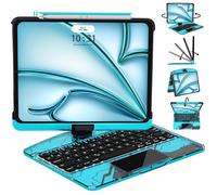 JJM Trackpad multi-touch girevole a 360°, custodia trasparente con tastiera wireless, portamatite magnetico (Y2K blu trasparente, iPad Pro 11 pollici(M4))