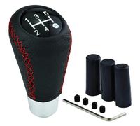 JJNIENUS Pomelli Leva Cambio Auto per Fiat Abarth 500, 5 Marce Leva Cambio Manuale Universale in Pelle Sostituzione Manopola Cappuccio con 3 Adattatori 8/10/12mm,C/Black Red Line