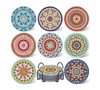 JJoexyfit Kit di 8 sottobicchieri per pittura con diamanti fai da te, con supporto, basi in sughero, piccoli kit per pittura con diamanti per principianti, artigianato con diamanti, sottobicchieri