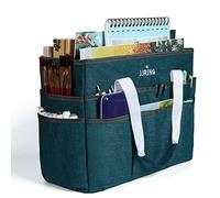 JJRING Craft Organizer Tote Bag, Large Art Storage Caddy with Multiple Pockets, Bluish Green Sewing Bag for Art, Craft, Scrapbooking, School, Medical, and Office Supplies Storage