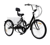 JJsdwin Bici per adulti, triciclo pieghevole nero, con luce a LED e cestino per verdure, Triciclo per adulti da 24 pollici per superfici stradali come calcestruzzo e pavimento