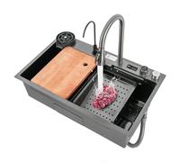 JJsdwin Lavandino da cucina, Lavandino a cascata con display digitale e rubinetto estraibile, Lavandino multifunzione per la pulizia delle stoviglie