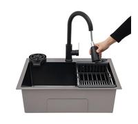 JJsdwin Lavello da cucina in acciaio inox con rubinetto estraibile, dispenser di sapone e scolapiatti, lavello da incasso per lavello della cucina, dimensioni esterne 60 x 45 cm