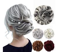 JJstar Chignon per capelli ricci e mossi, accessori per donne e ragazze, chignon sintetici (punte grigie e bianche)
